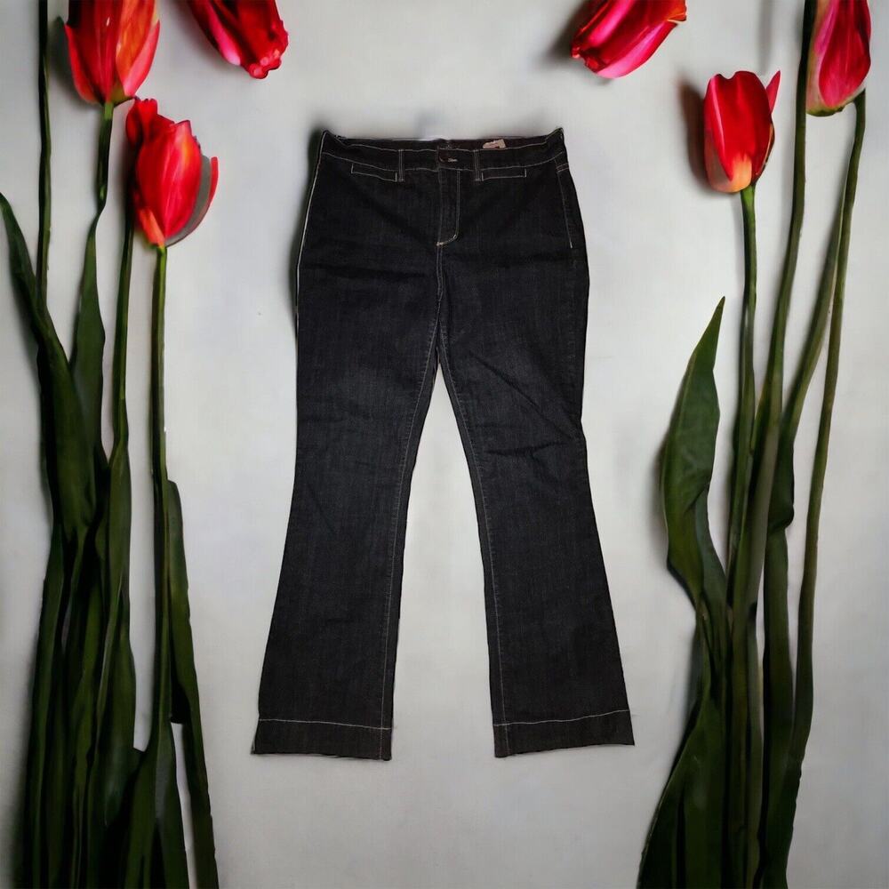 NYDJ Women's Denim Jeans Size 12 Blue Dark Wash Straight Leg Stretch Pants EUC‎